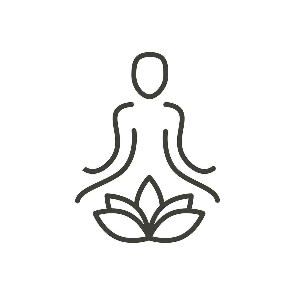 Meditating silhouette with aura energy field. Yoga and meditation symbol. Logo template for meditation, buddhist or spiritual wellbeing centre. Simple vector outline icon.