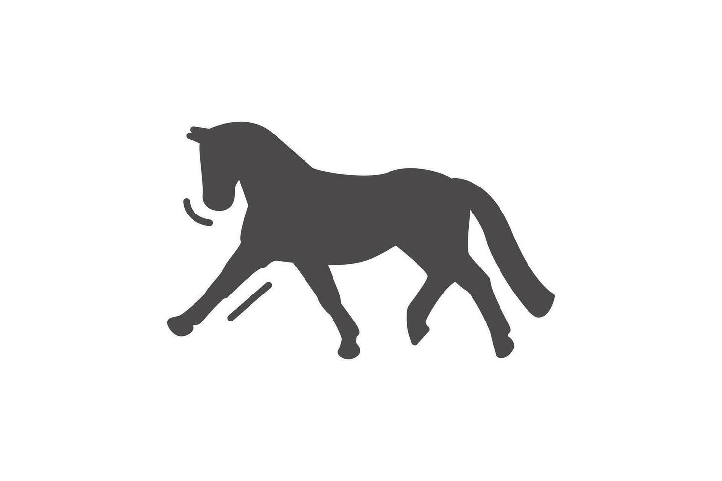 Black silhouette of dressage horse performing pirouette. Dancing mare or stallion at competitions. Vector flat equestrian icon isolated on white background.