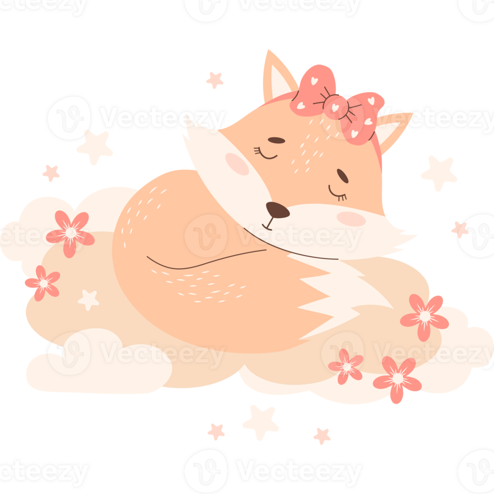 sleeping animal fox on cloud png