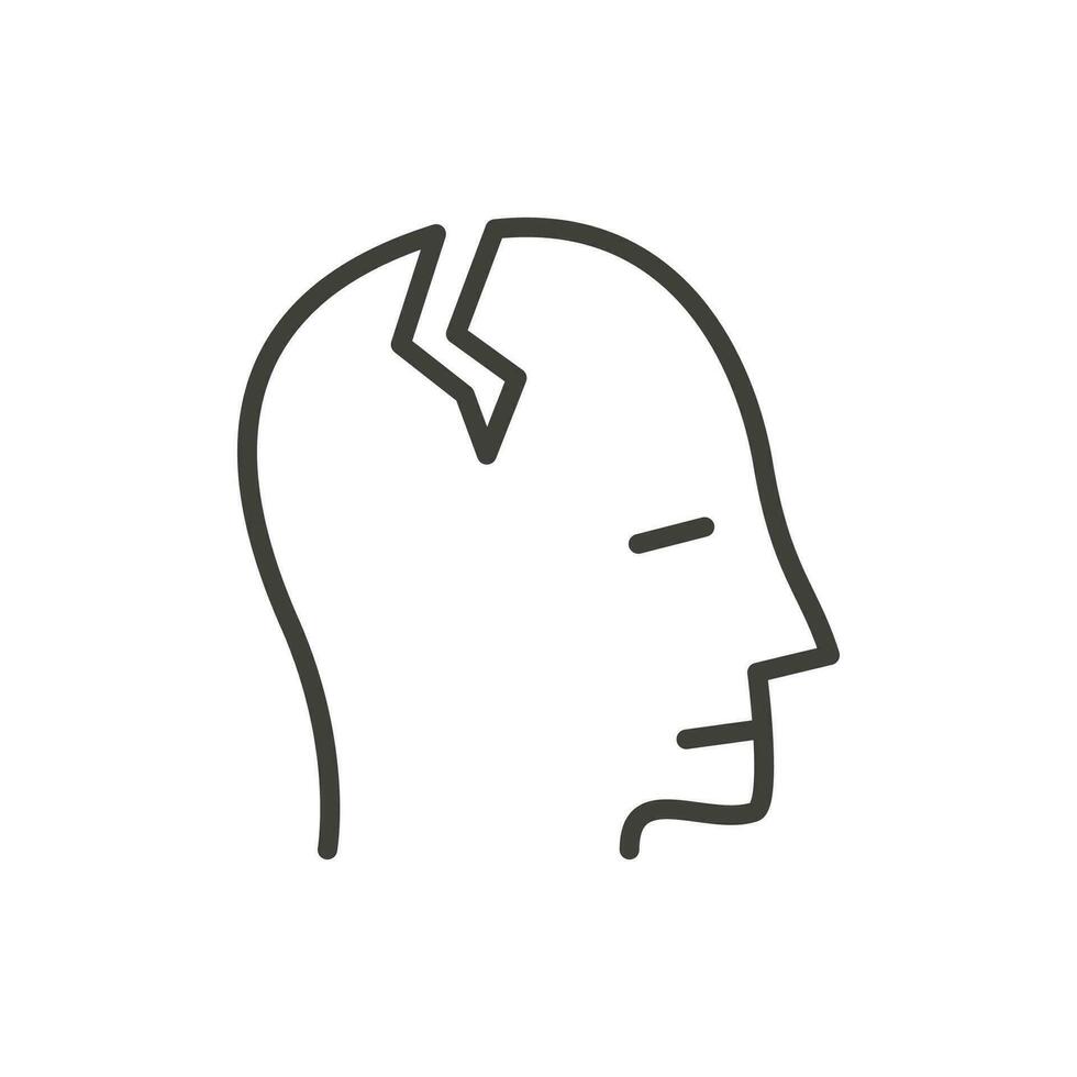 Cracked head outline vector icon. Migraine, headache concept. Stress. Mental disorder. Linear character in doodle style