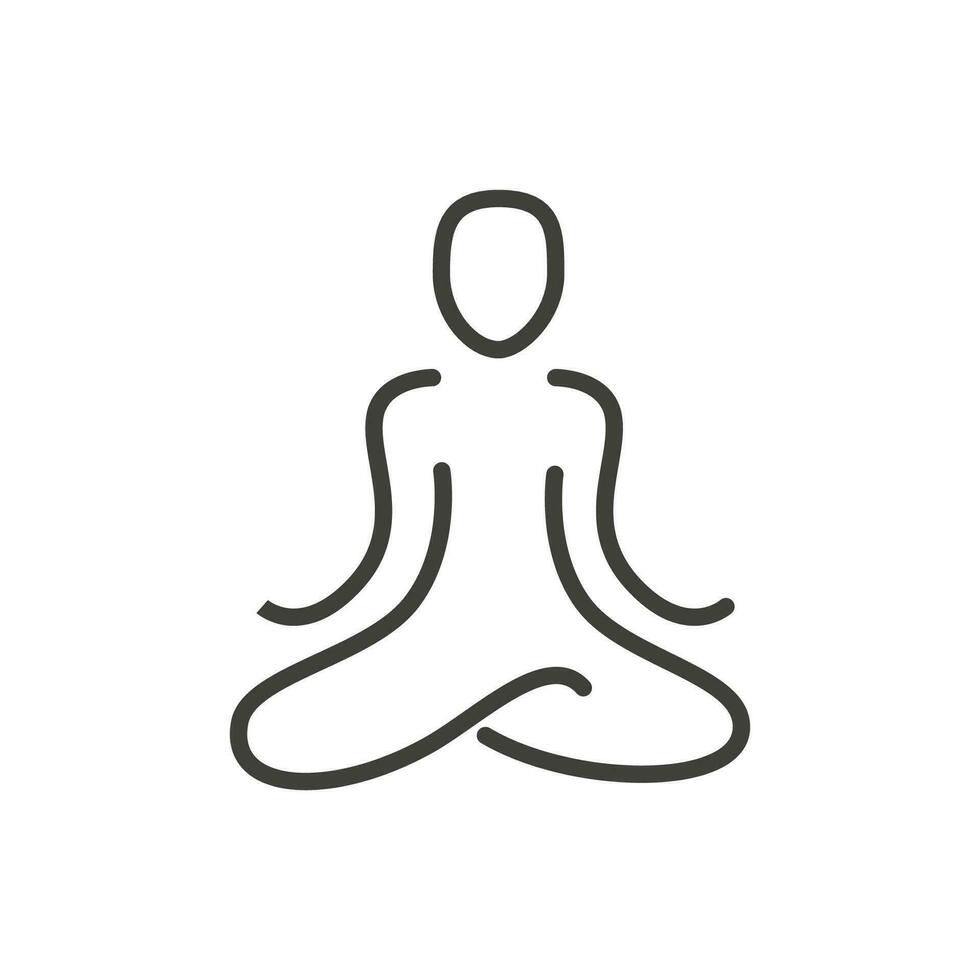 Meditating silhouette with aura energy field. Yoga and meditation symbol. Logo template for meditation, buddhist or spiritual wellbeing centre. Simple vector outline icon.