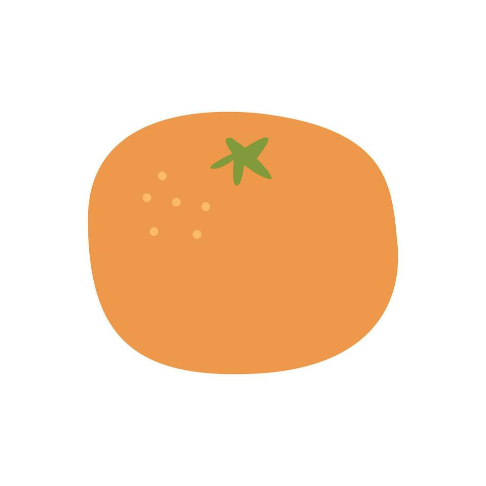 Orange fruit vector illustration. Hand-drawn colored doodle whole tangerine isolated on white. Citrus fruit. Juicy citron.