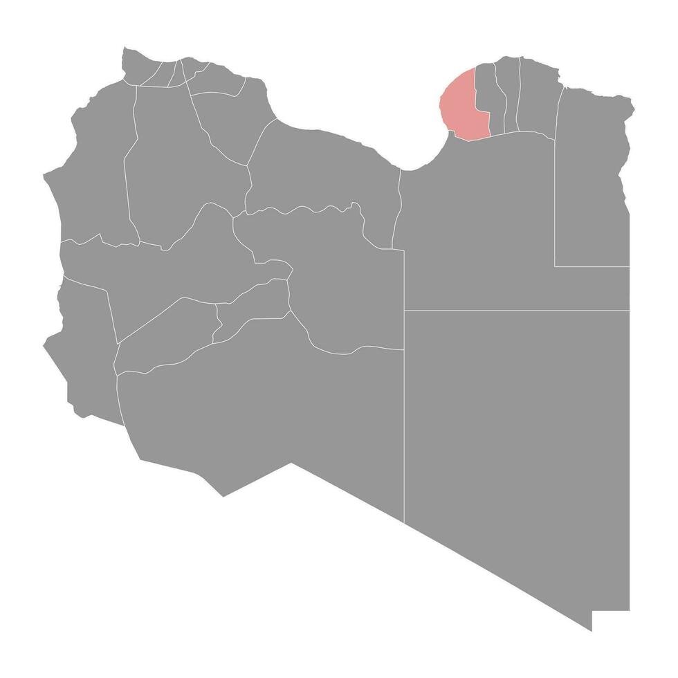 Benghazi district map, administrative division of Libya. Vector illustration.