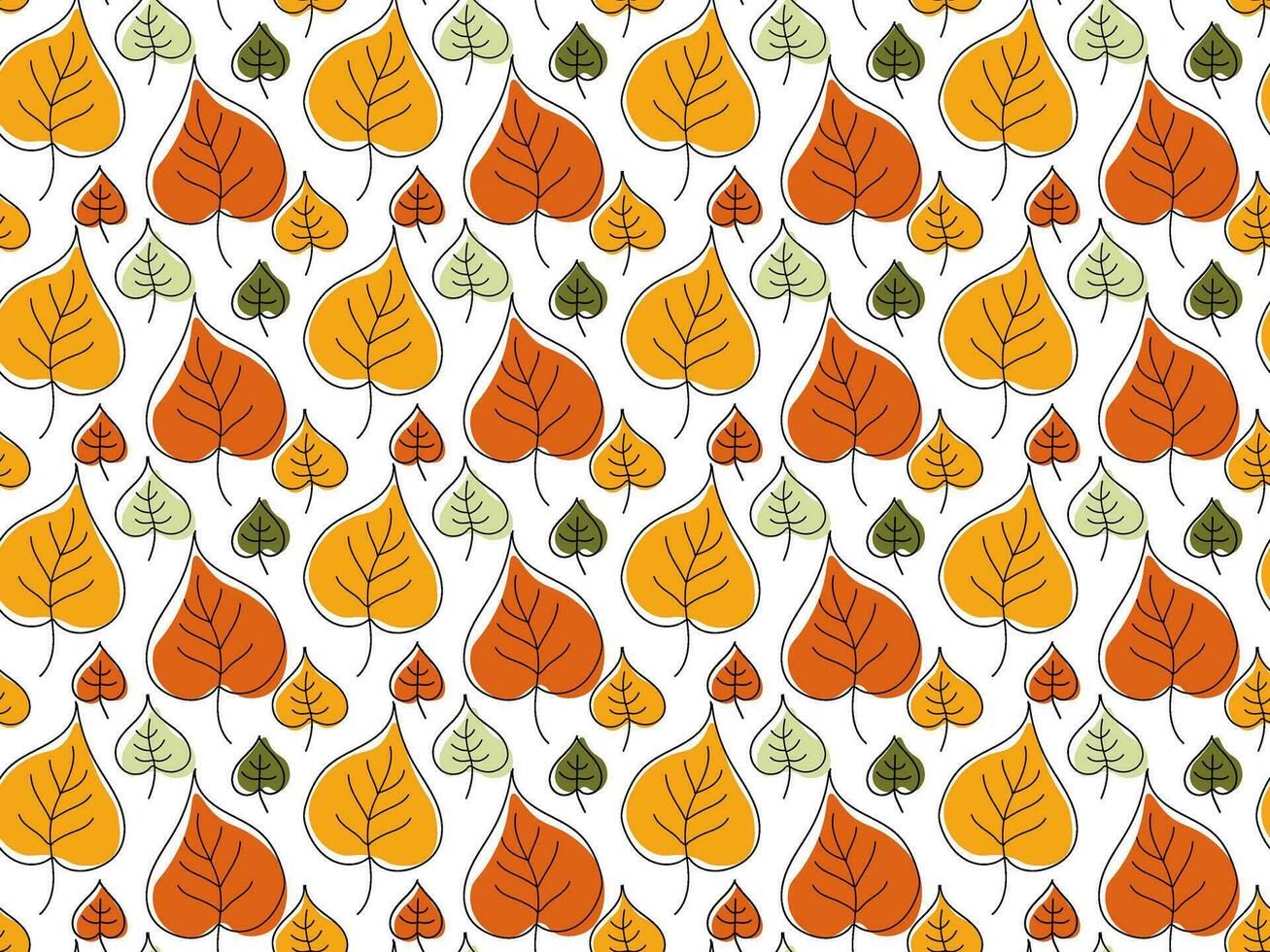 Seamless doodle pattern of autumn, yellow, orange leaves vector