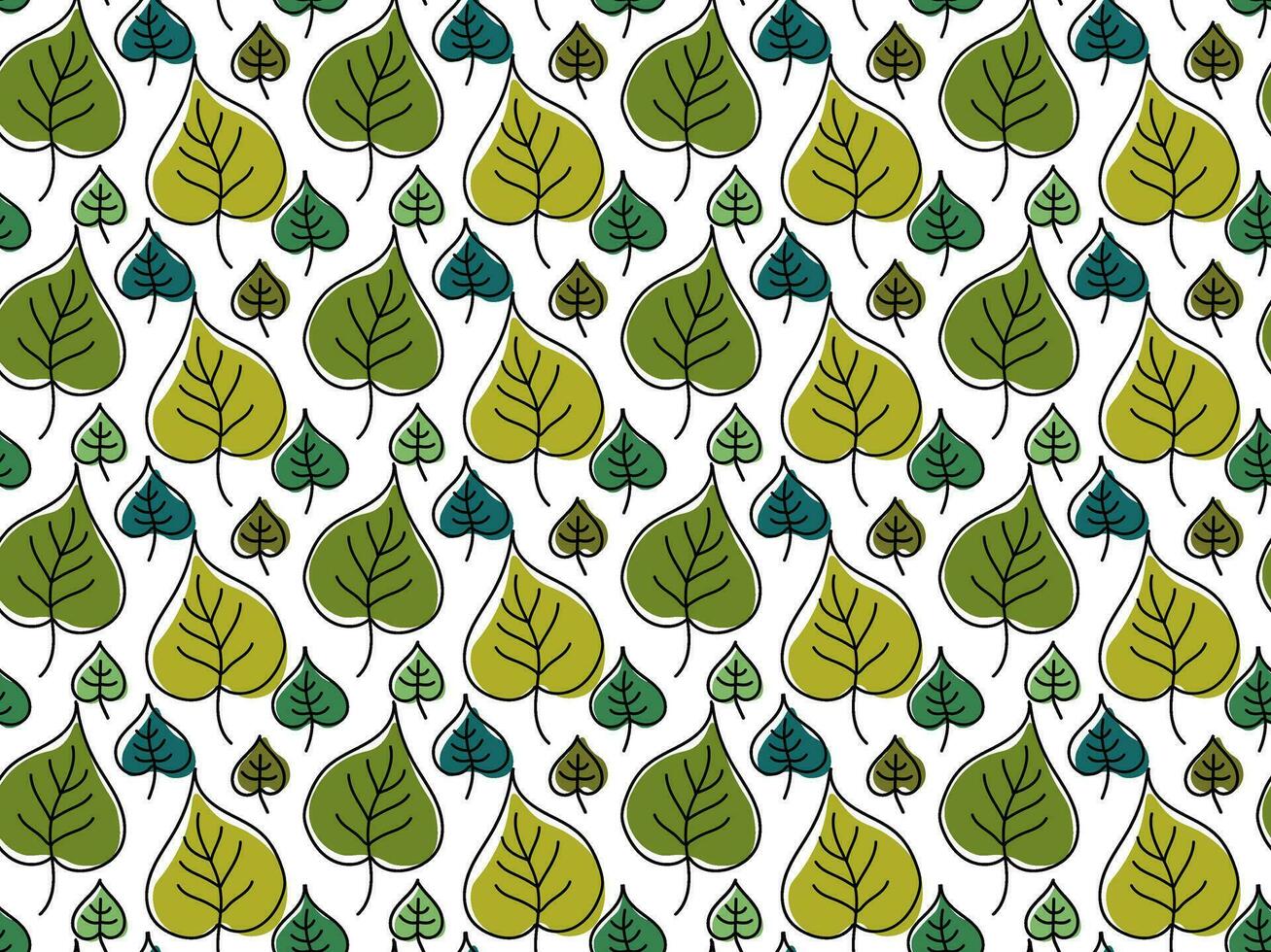 Seamless doodle pattern of green leaves vector