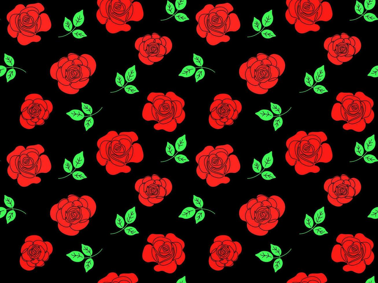 Seamless pattern of red roses on black vector