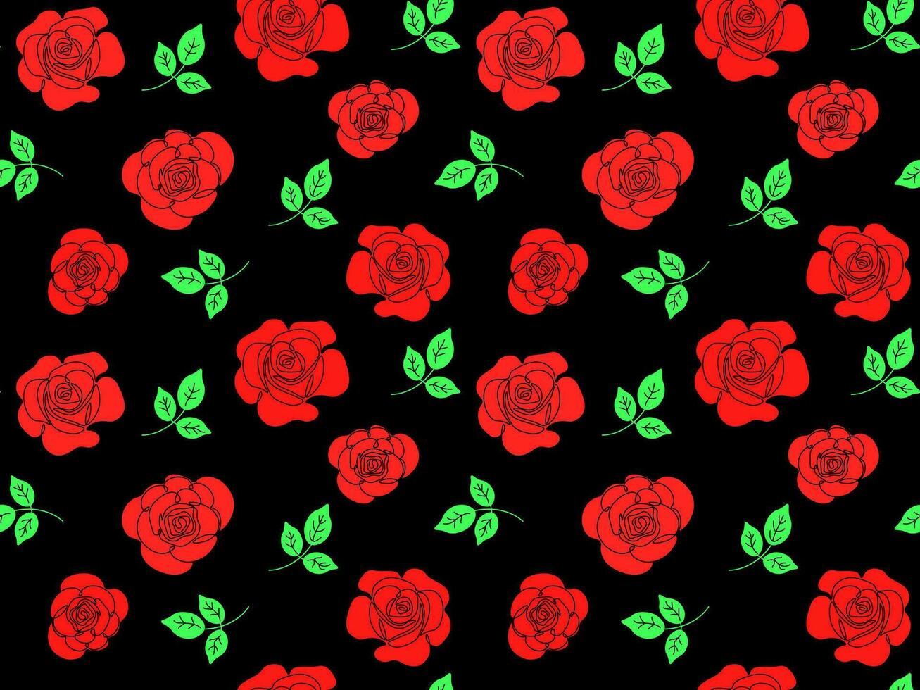 sin costura modelo de rojo rosas en negro vector