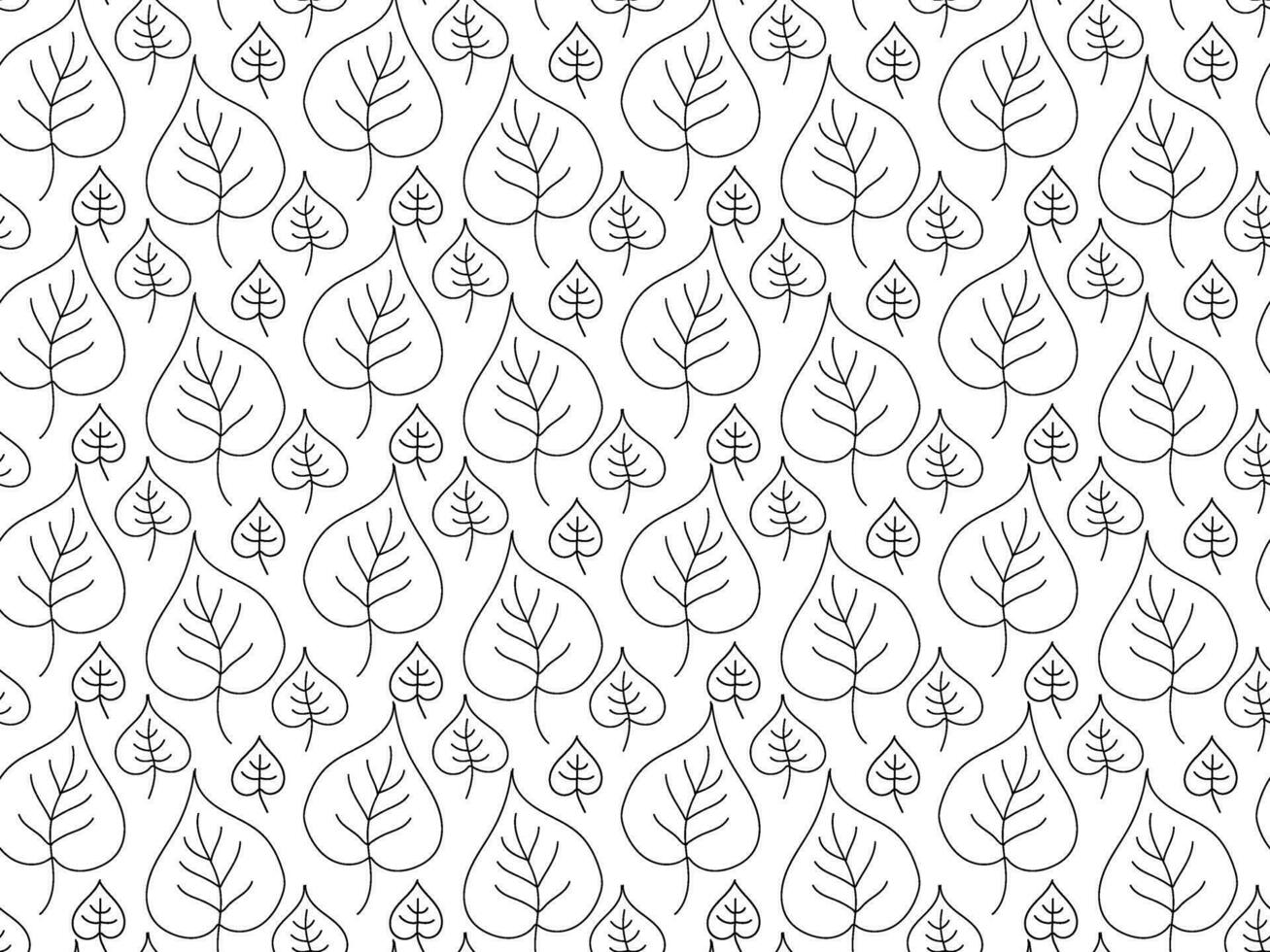 Seamless black and white doodle pattern of leaves vector