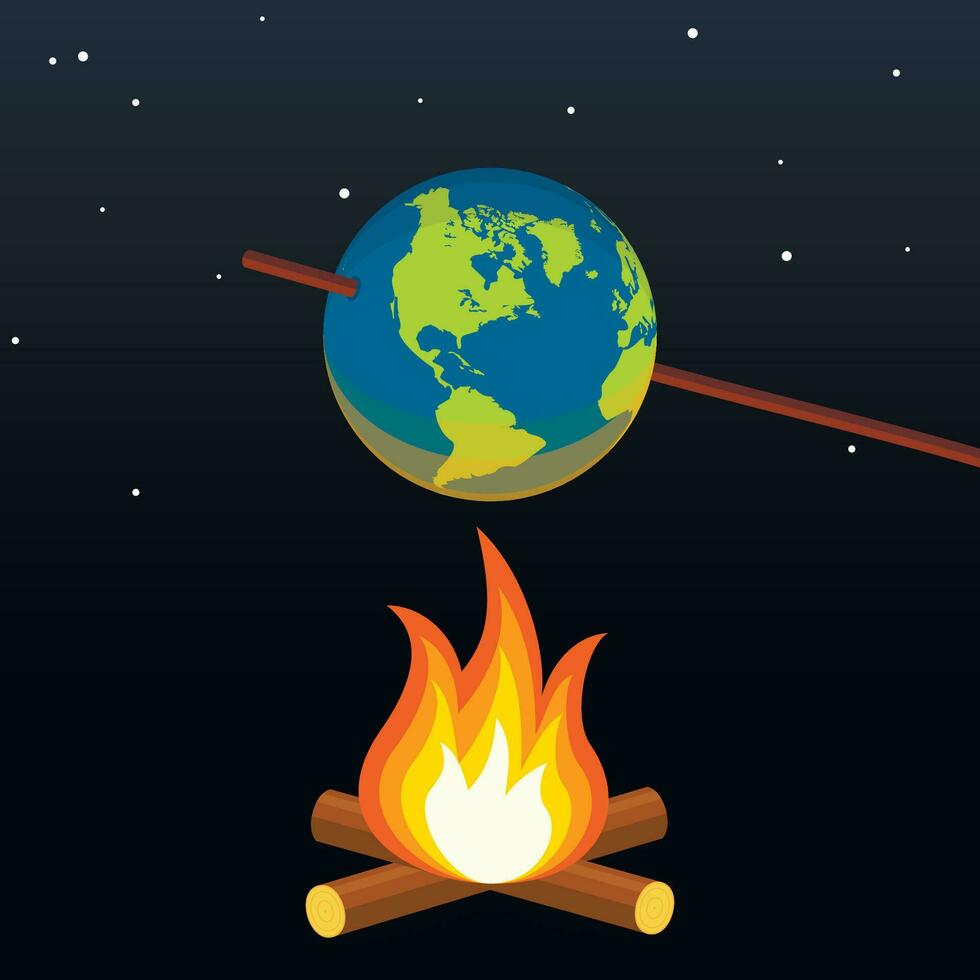 Global warming concept. Planet earth bonfire climate change. Vector