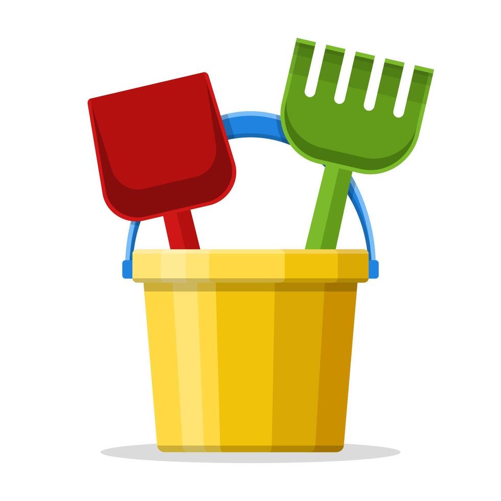 Baby bucket spade and rake isolated on white background. Toys set for children sandbox and playground little bucket and shovel. Vector illustration. 36269484 Vector Art at Vecteezy