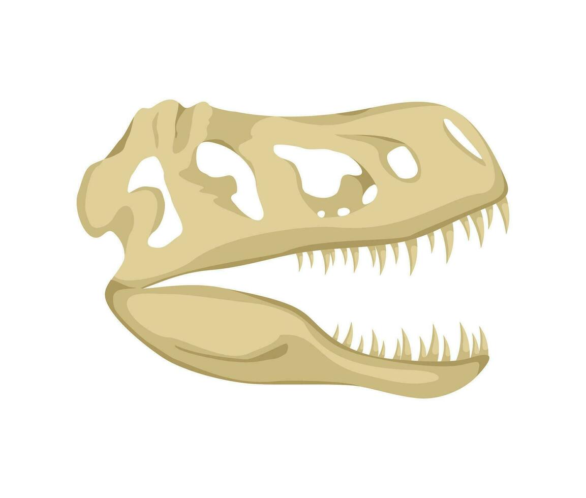 Dinosaur skull icon isolated on a white background, Tyrannosaurus Rex head fossil. Ancient remains of dino skeleton, Prehistoric reptile, Paleontology concept, Archeology icon. Vector illustration