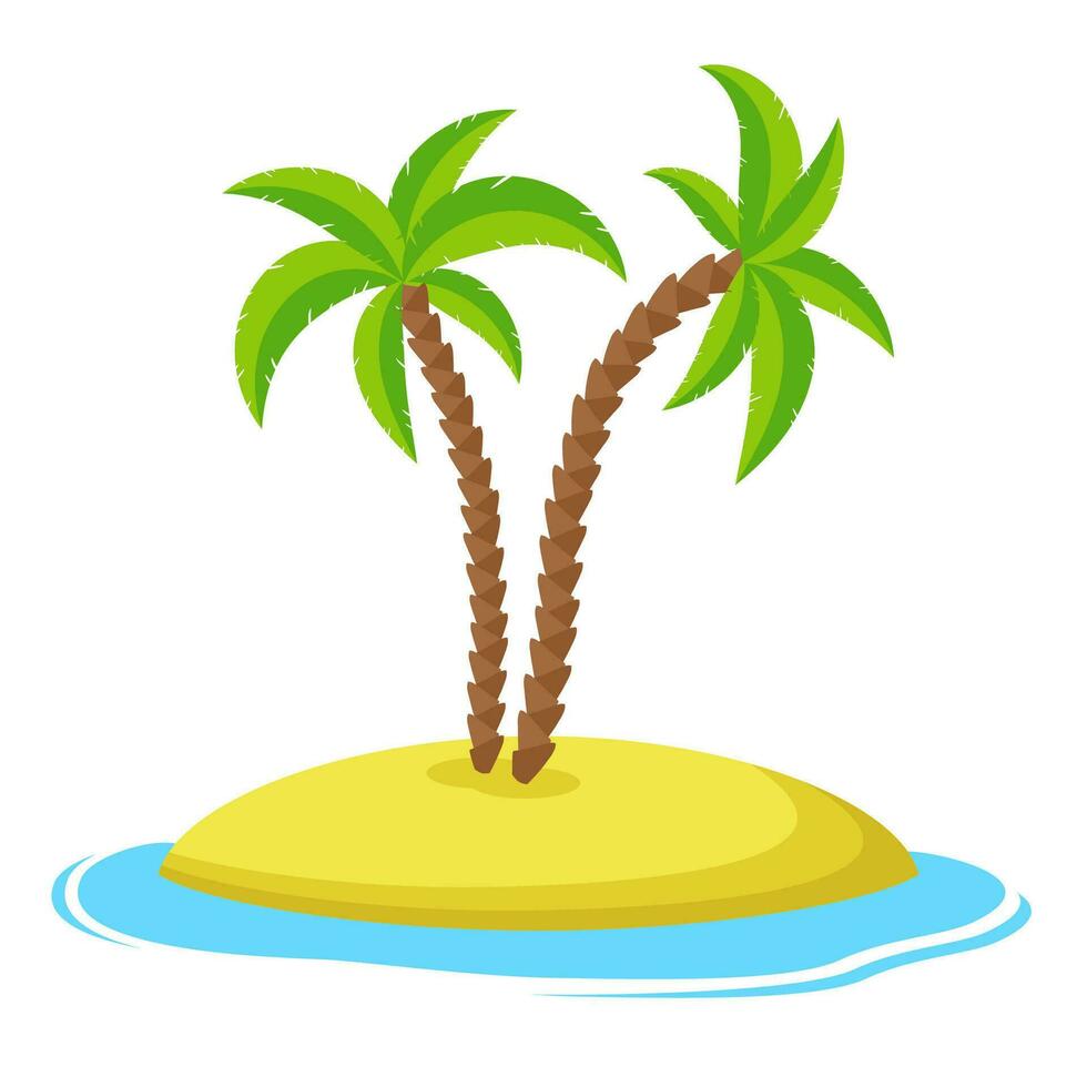 Island with palm trees isolaed on white background, Summer vacation holiday tropical ocean, Vector illustration