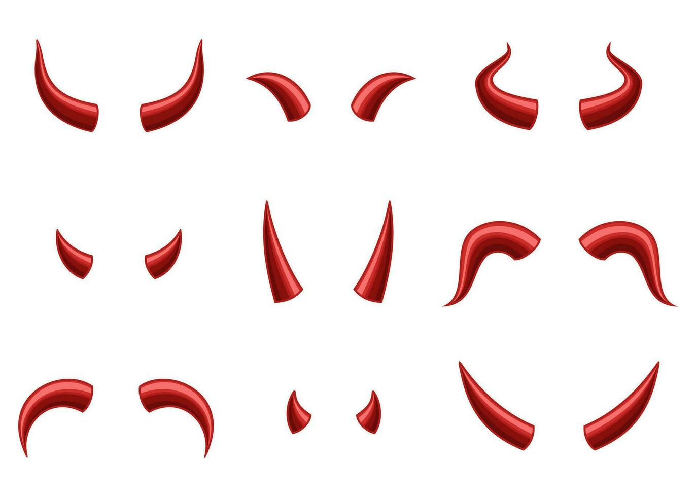 Set of Devil horns isolated on white background, Red devil demon satan horn. Monster symbol. Vector illustration.