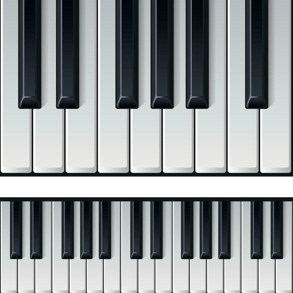 Realistic piano keys. Realistic detailed shaded piano keyboard seamless. Music instrument top view. Vector illustration