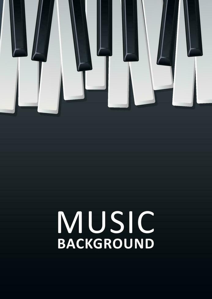 Musical black background with piano keys and text. Graphic design template can be used for background, backdrop, banner, brochure, leaflet, publication. Music festival poster template. vector