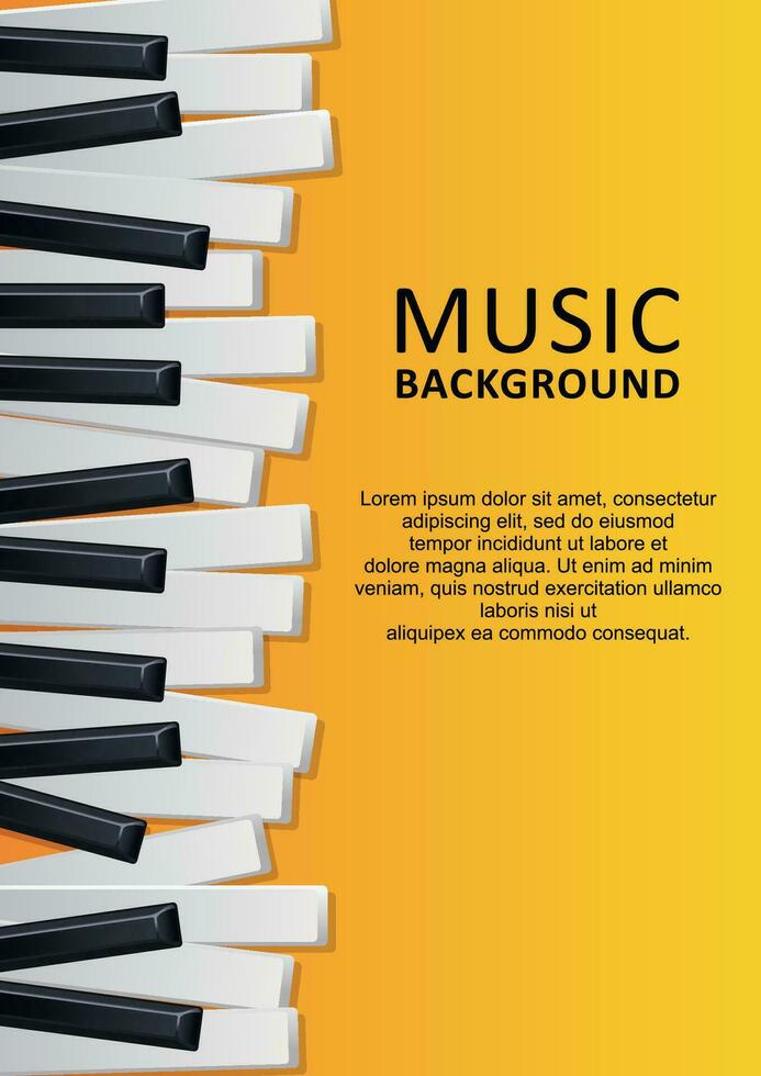 Musical yellow background with piano keys and text. Graphic design template can be used for background, backdrop, banner, brochure, leaflet, publication. Music festival poster template vector