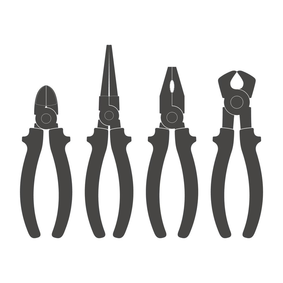 Set of different types of pliers and side cutters icons isolated on