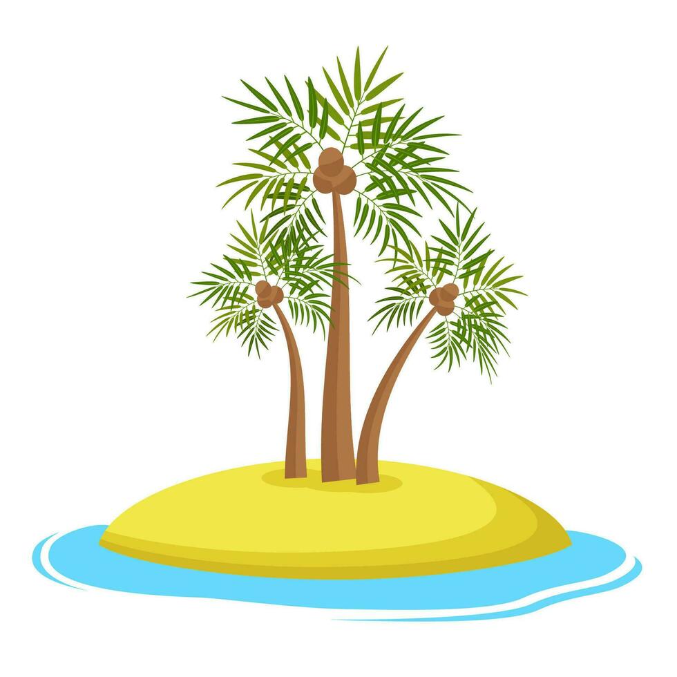 Island with palm trees isolaed on white background, Summer vacation holiday tropical ocean, Vector illustration