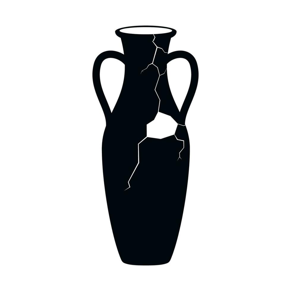 Broken ancient amphora icon with two handles. Antique clay vase jar, Old traditional vintage pot. Ceramic jug archaeological artefact. Greek or Roman vessel pottery for wine or oil. Vector