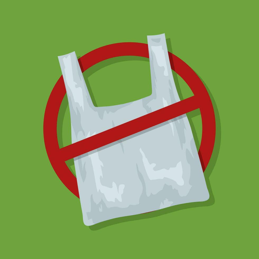 No plastic bags sign concept illustration. Stop pollution eco symbol icon, plastic bag ban forbidden trash. Polythene package prohibition sign. Vector illustration.