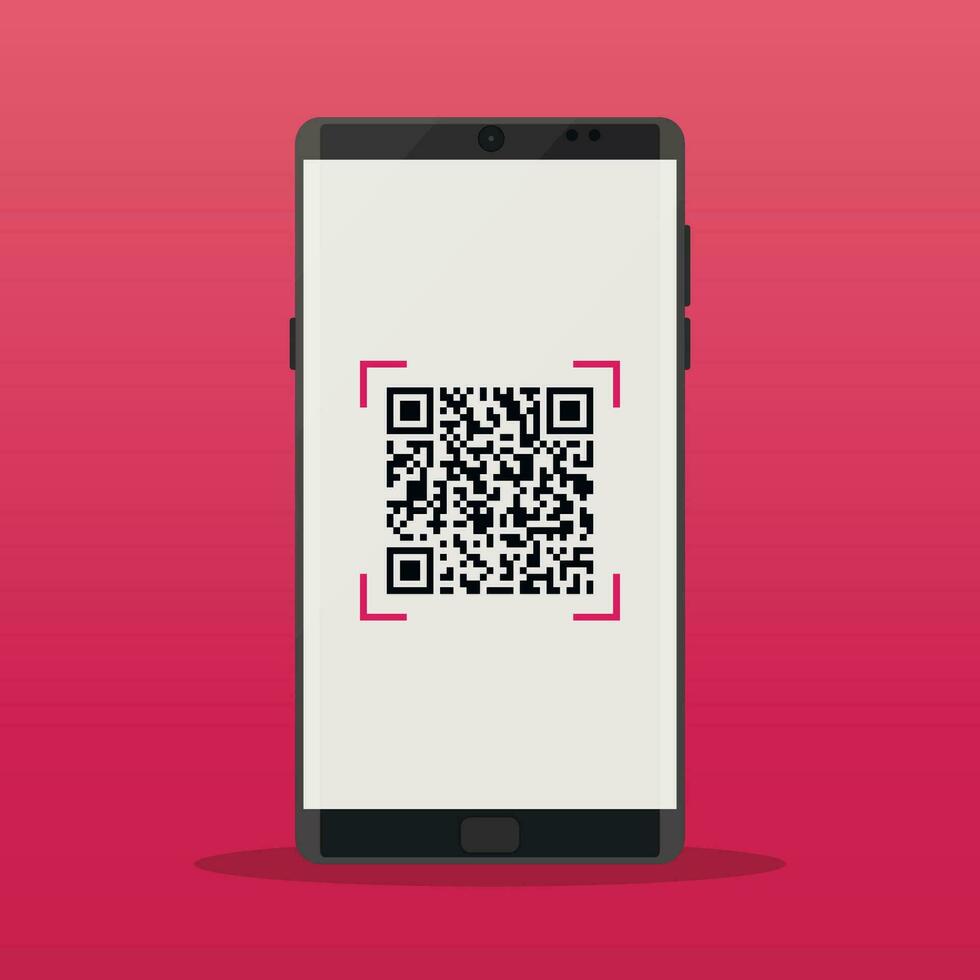 Scan QR code to Mobile Phone. QR Codes decoding with a smartphone. Electronic, digital technology, barcode. Vector illustration.