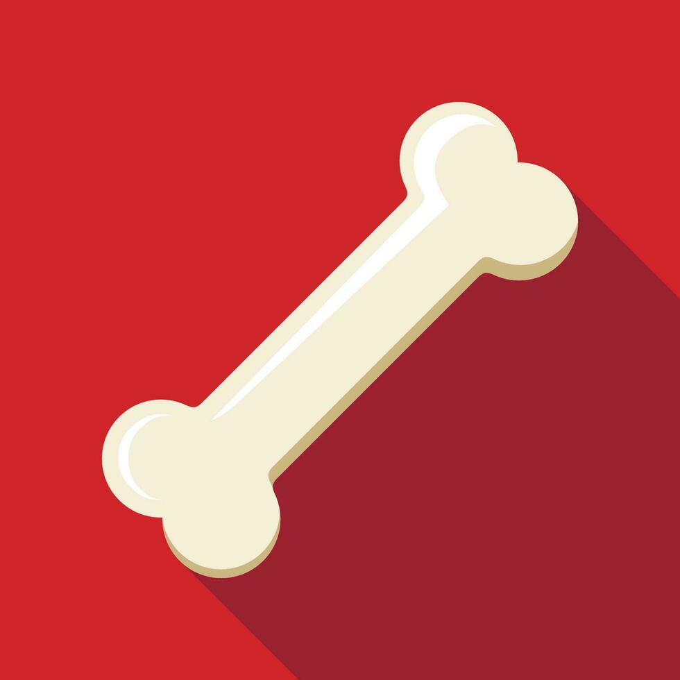 Dog bone icon with long shadow on red background. Dog food sign. Vector Illustration