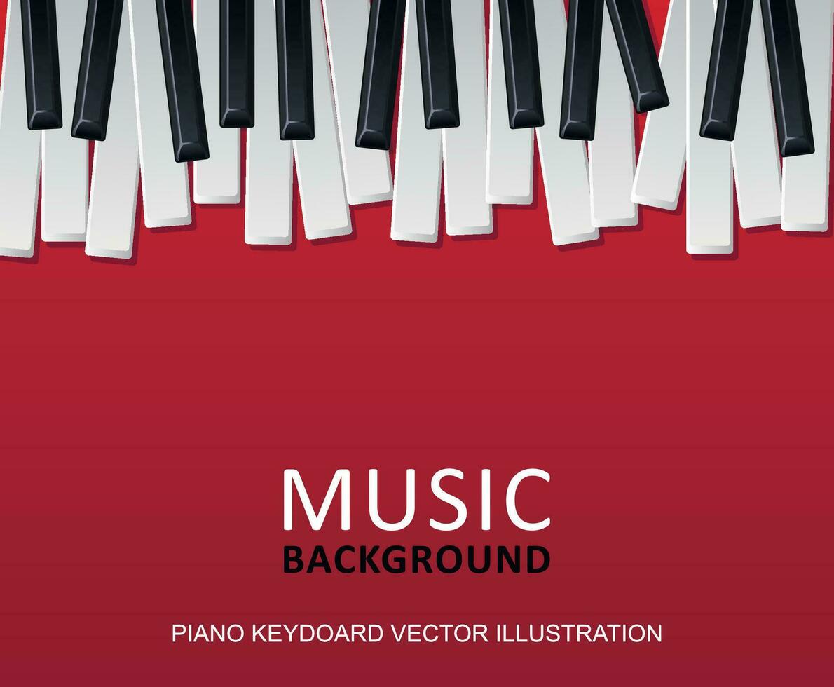 Musical red background with piano keys and text. Graphic design template can be used for background, backdrop, banner, brochure, leaflet, publication. Music festival poster template. vector