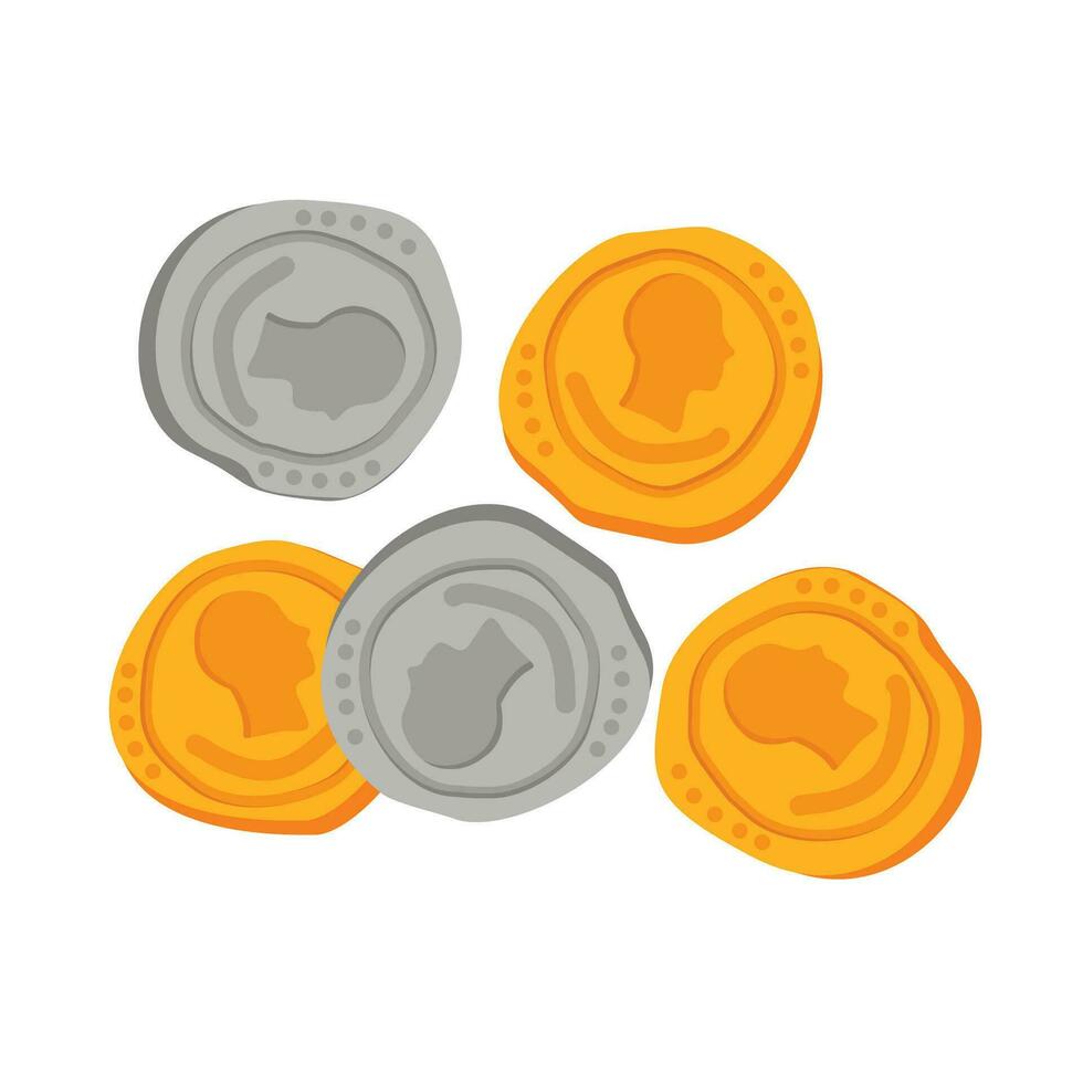 Gold and silver ancient Roman gold coins isolated on white background. Vector illustration.