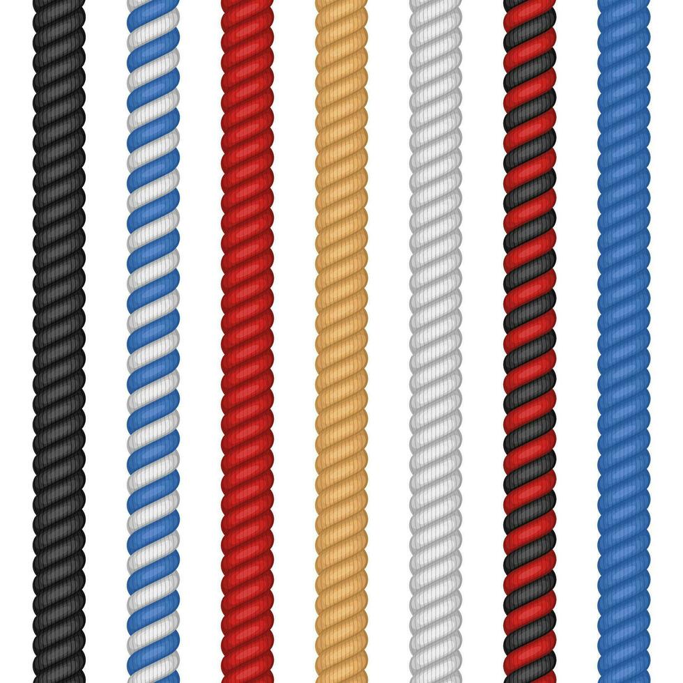 conjunto de diferente vistoso cuerdas aislado en blanco antecedentes. náutico retorcido cuerda enroscarse en plano dibujos animados estilo. vector ilustración