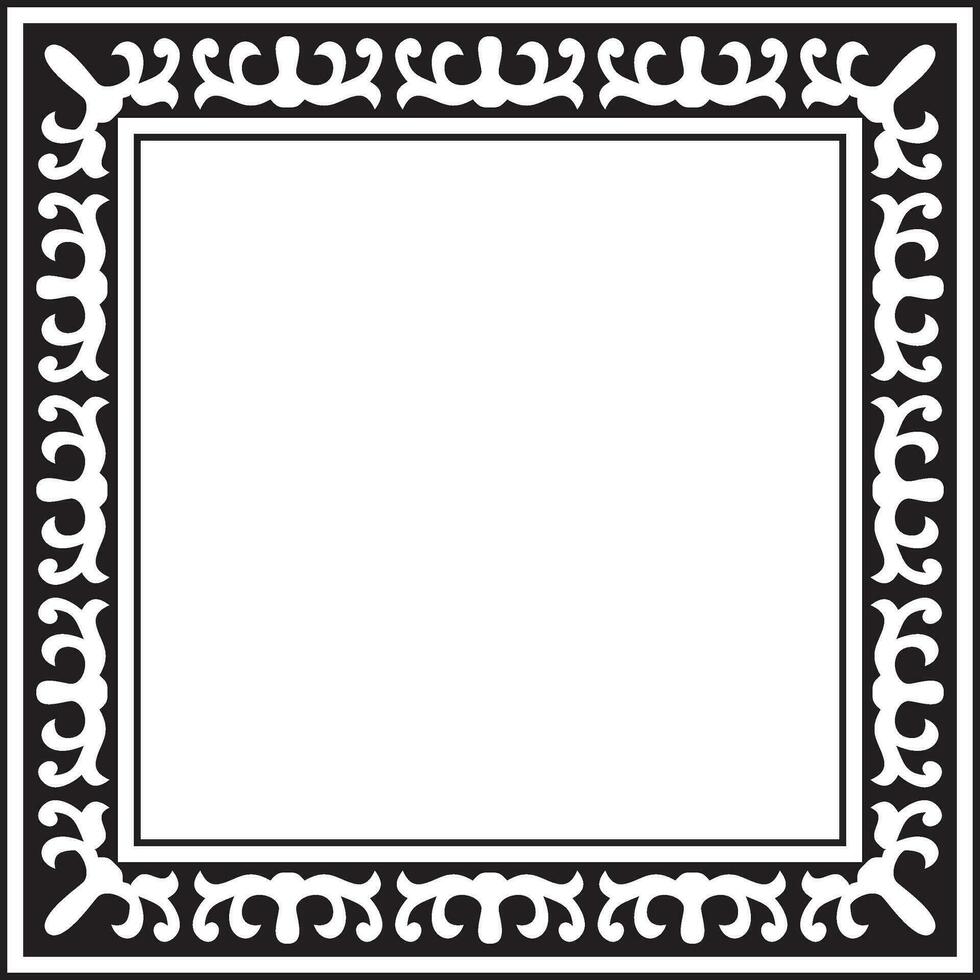 Vector black monochrome square Kazakh national ornament. Ethnic pattern of the peoples of the Great Steppe, Mongols, Kyrgyz, Kalmyks, Buryats. Square frame border