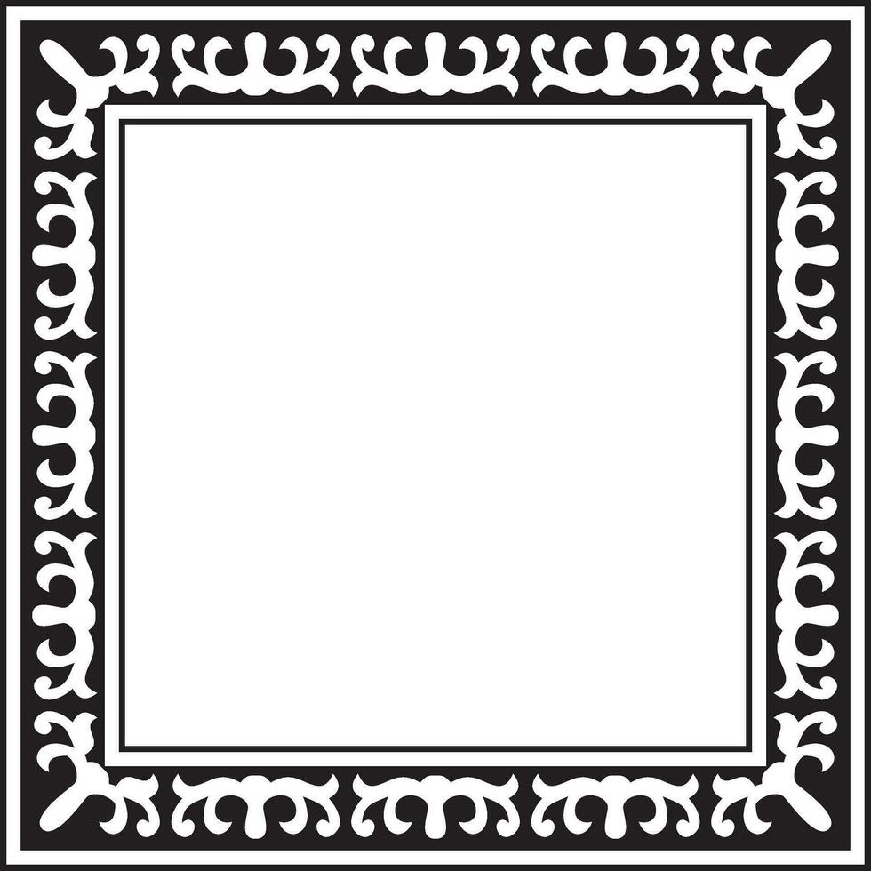 Vector black monochrome square Kazakh national ornament. Ethnic pattern of the peoples of the Great Steppe, Mongols, Kyrgyz, Kalmyks, Buryats. Square frame border