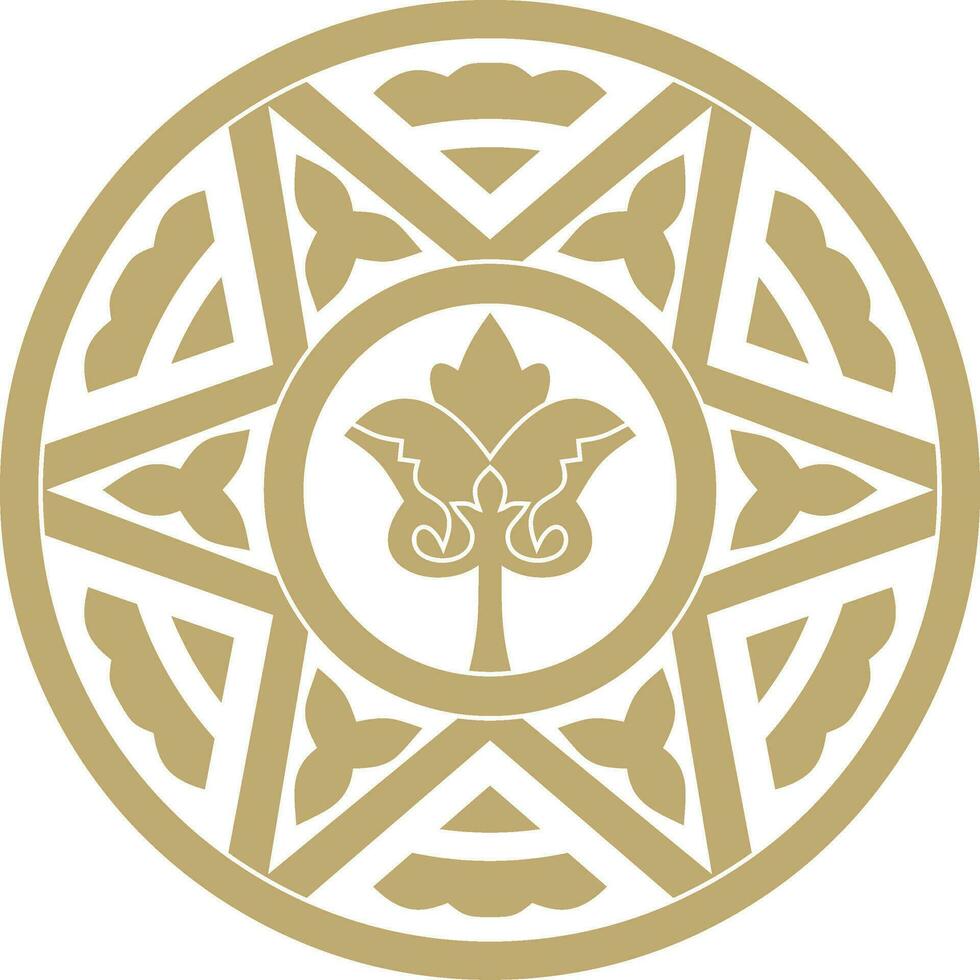 Vector golden round ancient Byzantine ornament. Classical circle of the Eastern Roman Empire, Greece. Pattern motifs of Constantinople