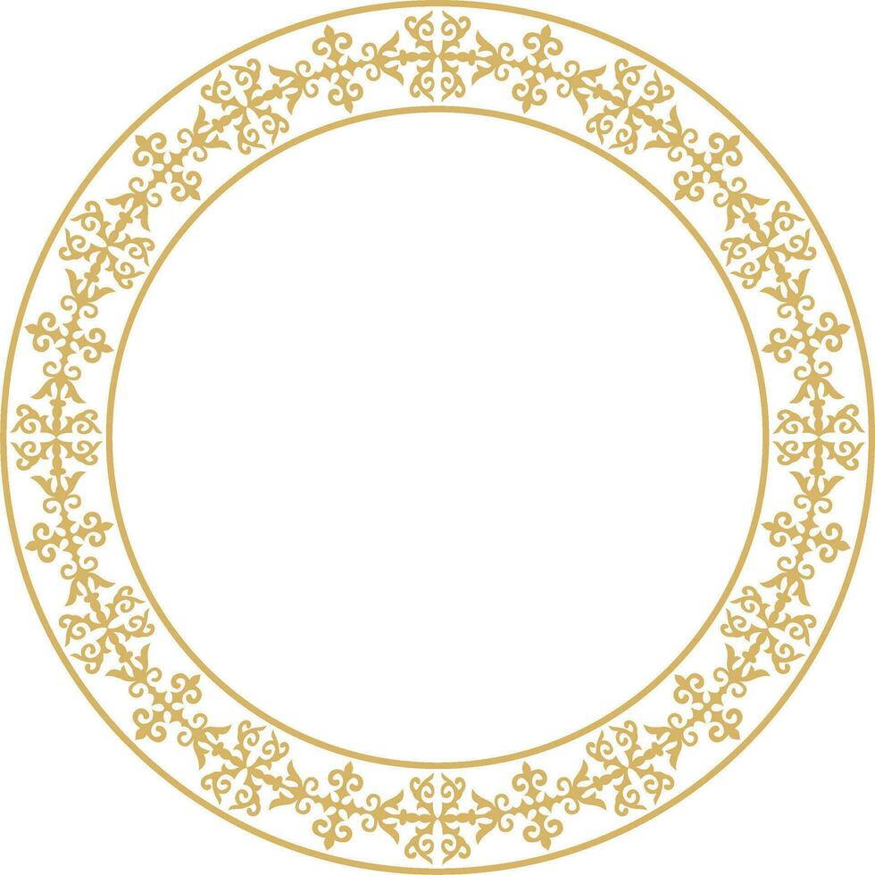 Vector gold Kazakh national round pattern, frame. Ethnic ornament of the nomadic peoples of Asia, the Great Steppe, Kazakhs, Kirghiz, Kalmyks, Mongols, Buryats, Turkmens