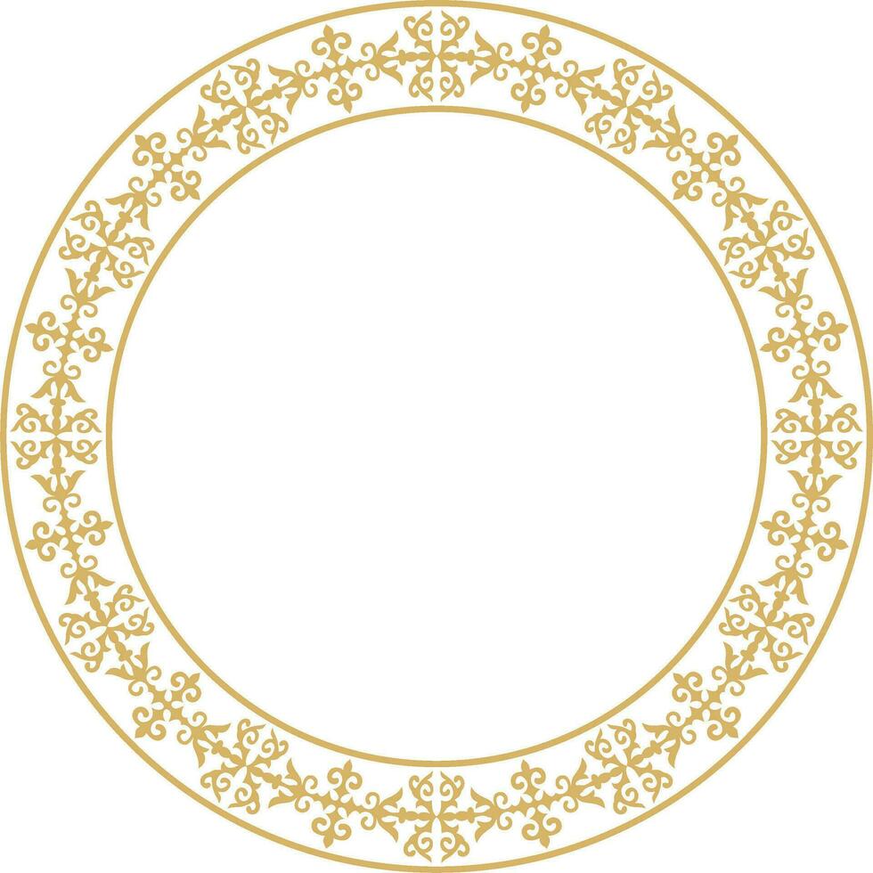 Vector gold Kazakh national round pattern, frame. Ethnic ornament of the nomadic peoples of Asia, the Great Steppe, Kazakhs, Kirghiz, Kalmyks, Mongols, Buryats, Turkmens