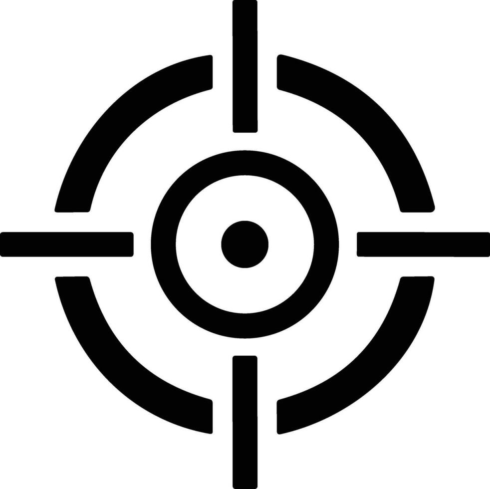 objetivo y destino. objetivo y apuntar, focalización y puntería. punto de mira, pistola visión vector icono. diana, negro objetivo o objetivo símbolo. militar rifle alcance, disparo marca