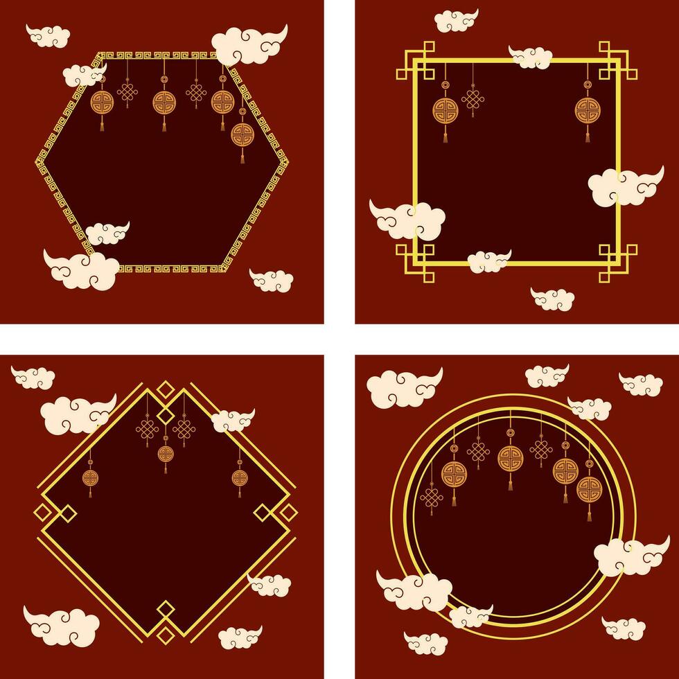 Chinese traditional background set with oriental ornament vector