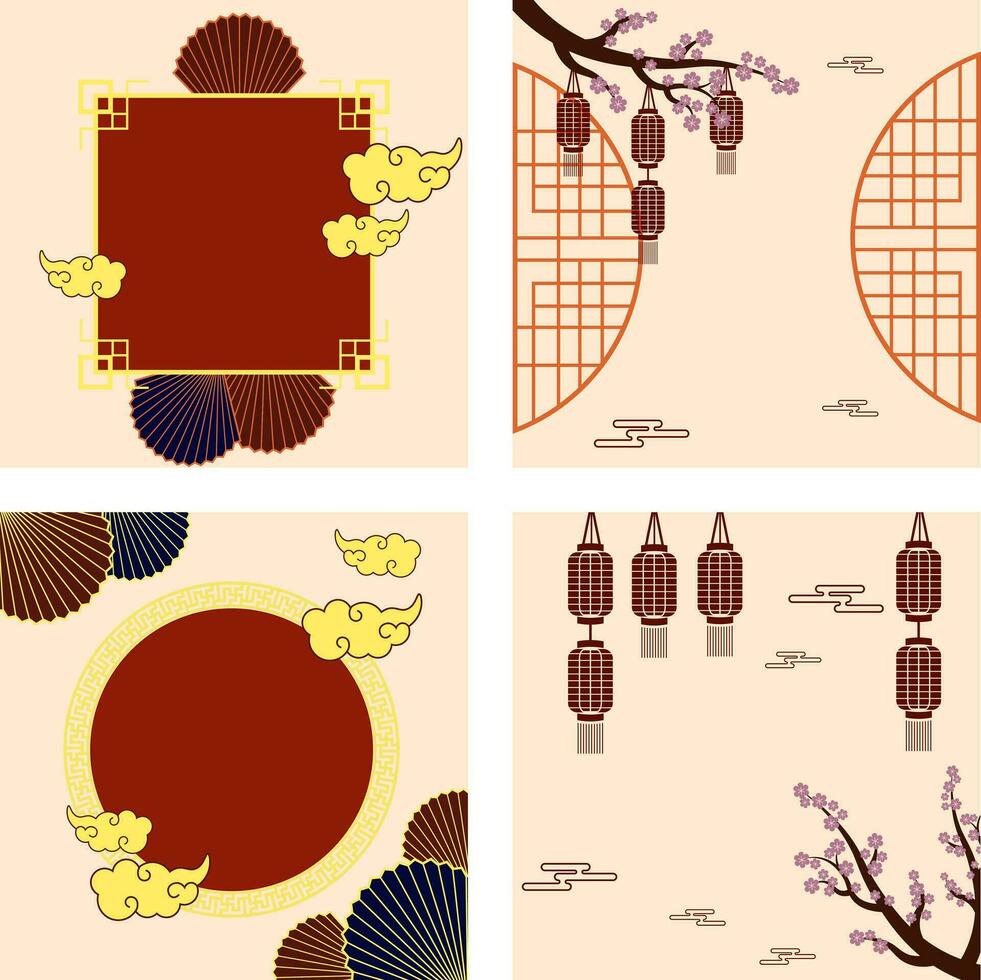 Set of traditional chinese new yer background template vector