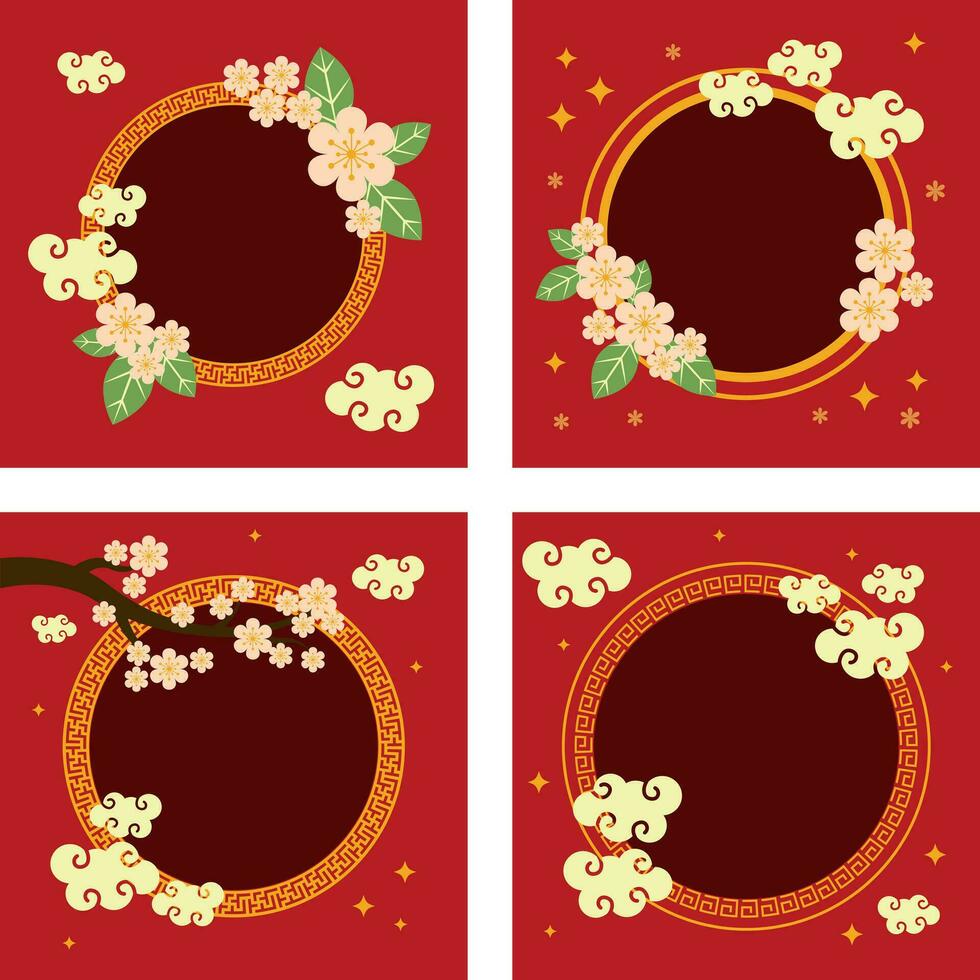 Floral chinese background set vector