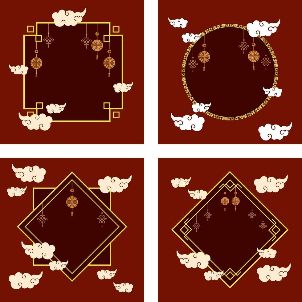 Red oriental background template set for promoting your social media vector