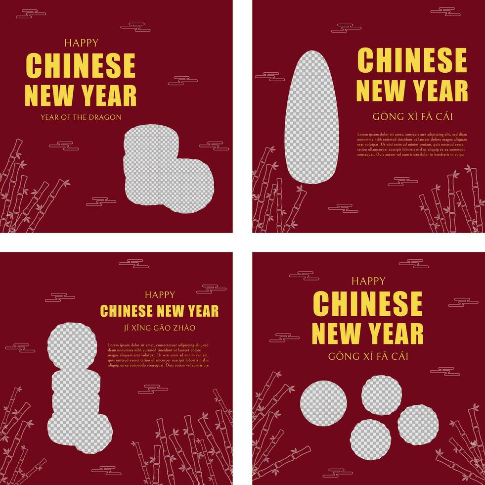 Red oriental template set vector