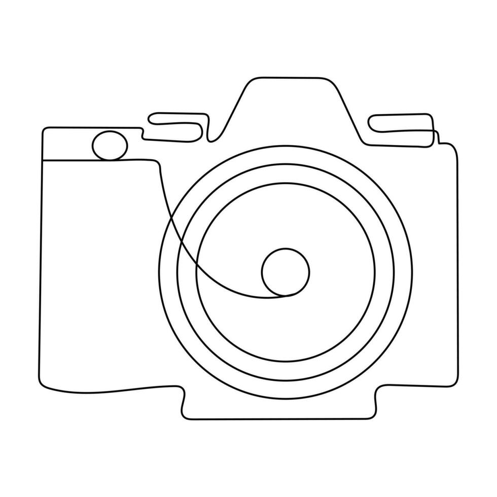 Continuous camera one line art drawing of sketch and outline vector illustration minimalism