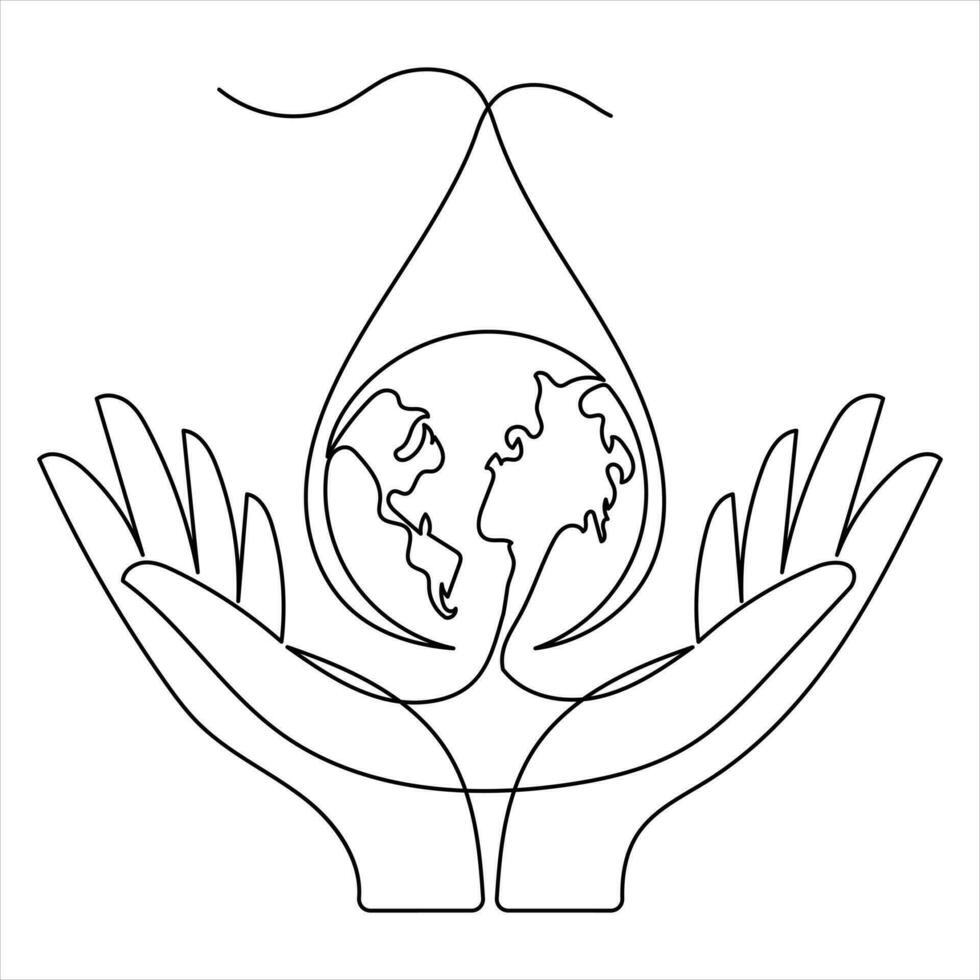 World water day single line art drawing and one line water drop  outline vector art  illustration