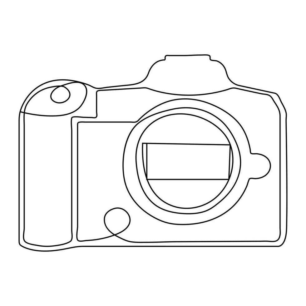 Continuous camera one line art drawing of sketch and outline vector illustration minimalism