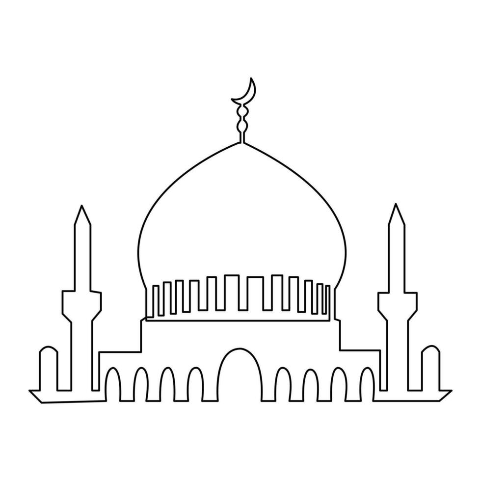 Continuous one line hand drawing of mosque simple illustration design and outline vector Islamic icon