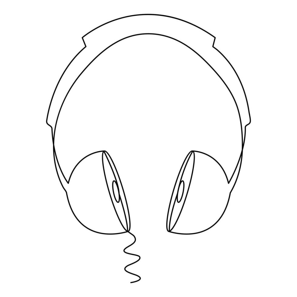 Continuous single line hand drawing headphones in outline style vector illustration