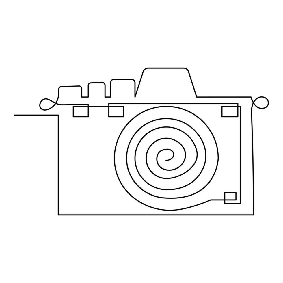 Continuous camera one line art drawing of sketch and outline vector illustration minimalism