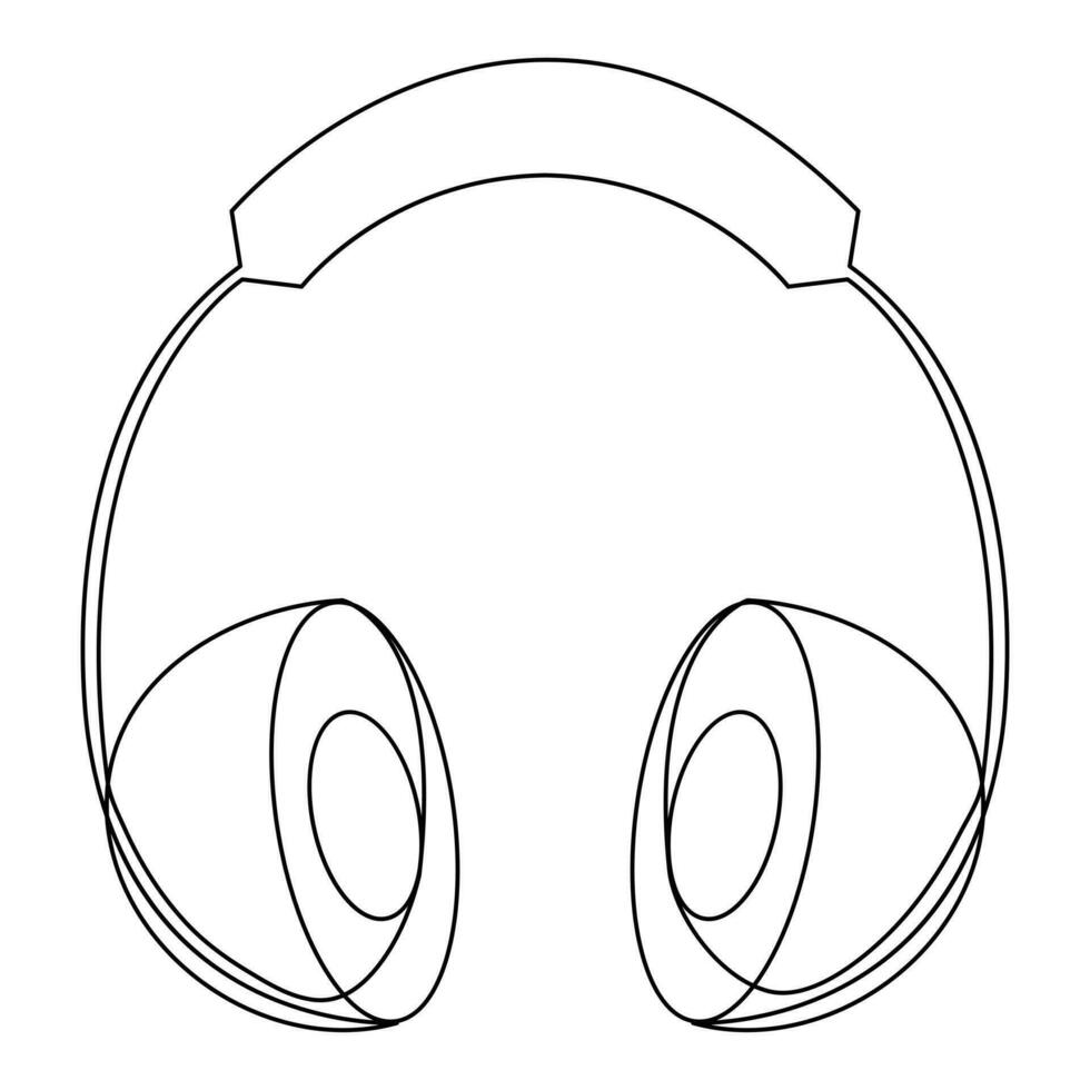 Continuous single line hand drawing headphones in outline style vector illustration