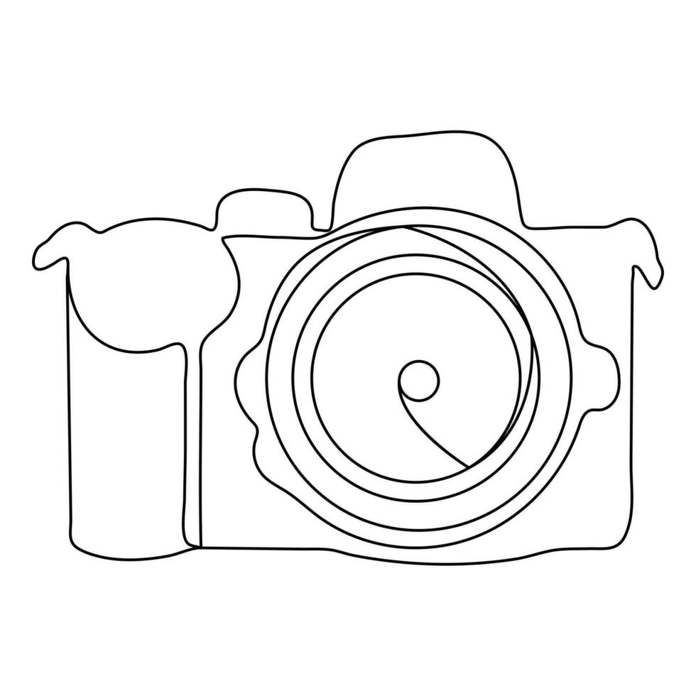 Continuous camera one line art drawing of sketch and outline vector illustration minimalism