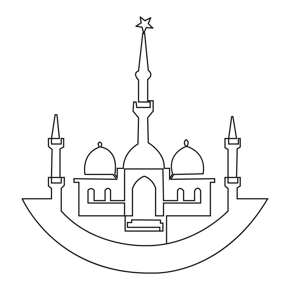 Continuous one line hand drawing of mosque simple illustration design and outline vector Islamic icon