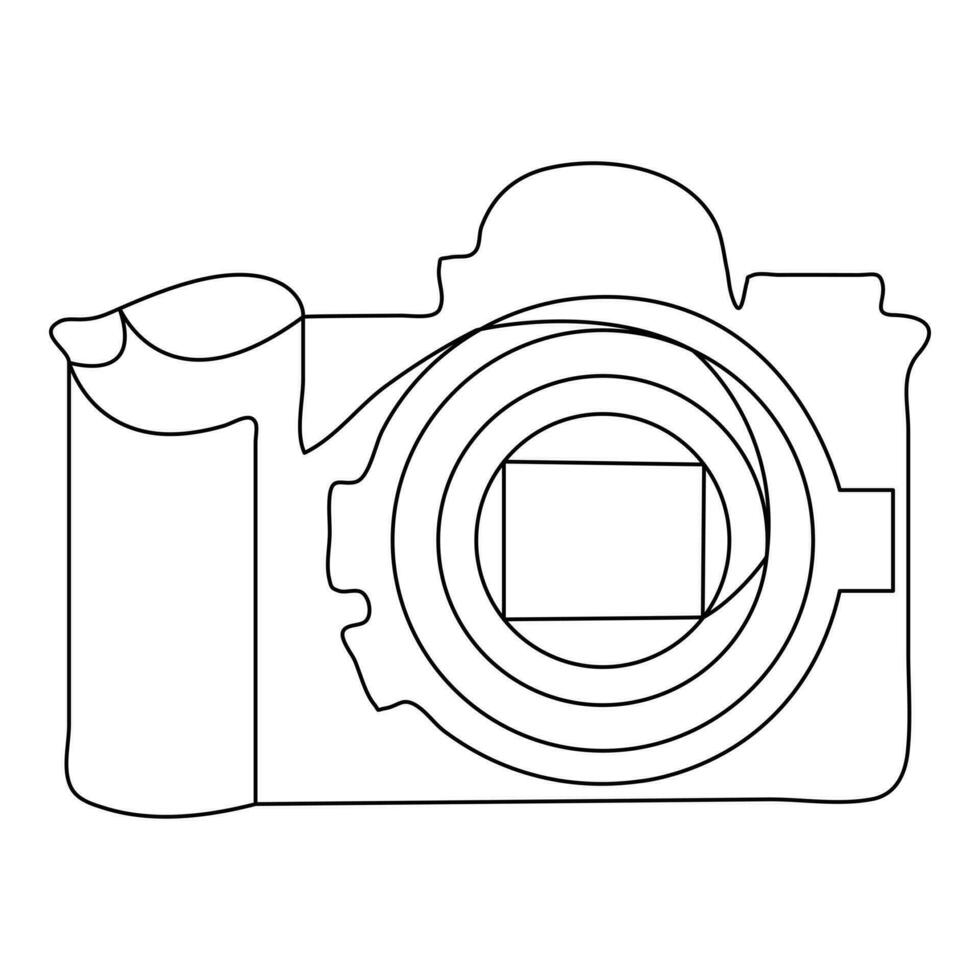 Continuous camera one line art drawing of sketch and outline vector illustration minimalism